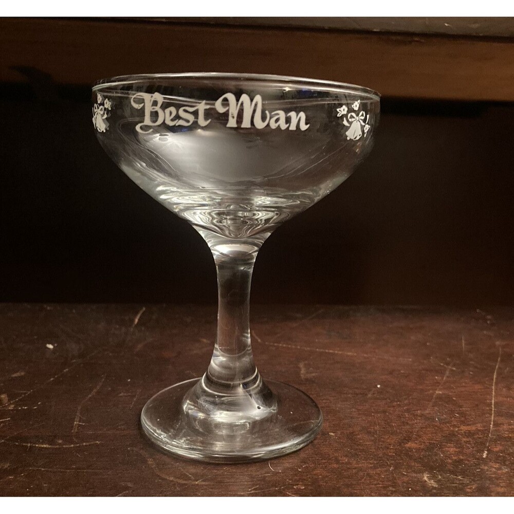 Vintage Best Man CHAMPAGNE COUPE TOASTING GLASS Wedding Party Bridal Dessert Set